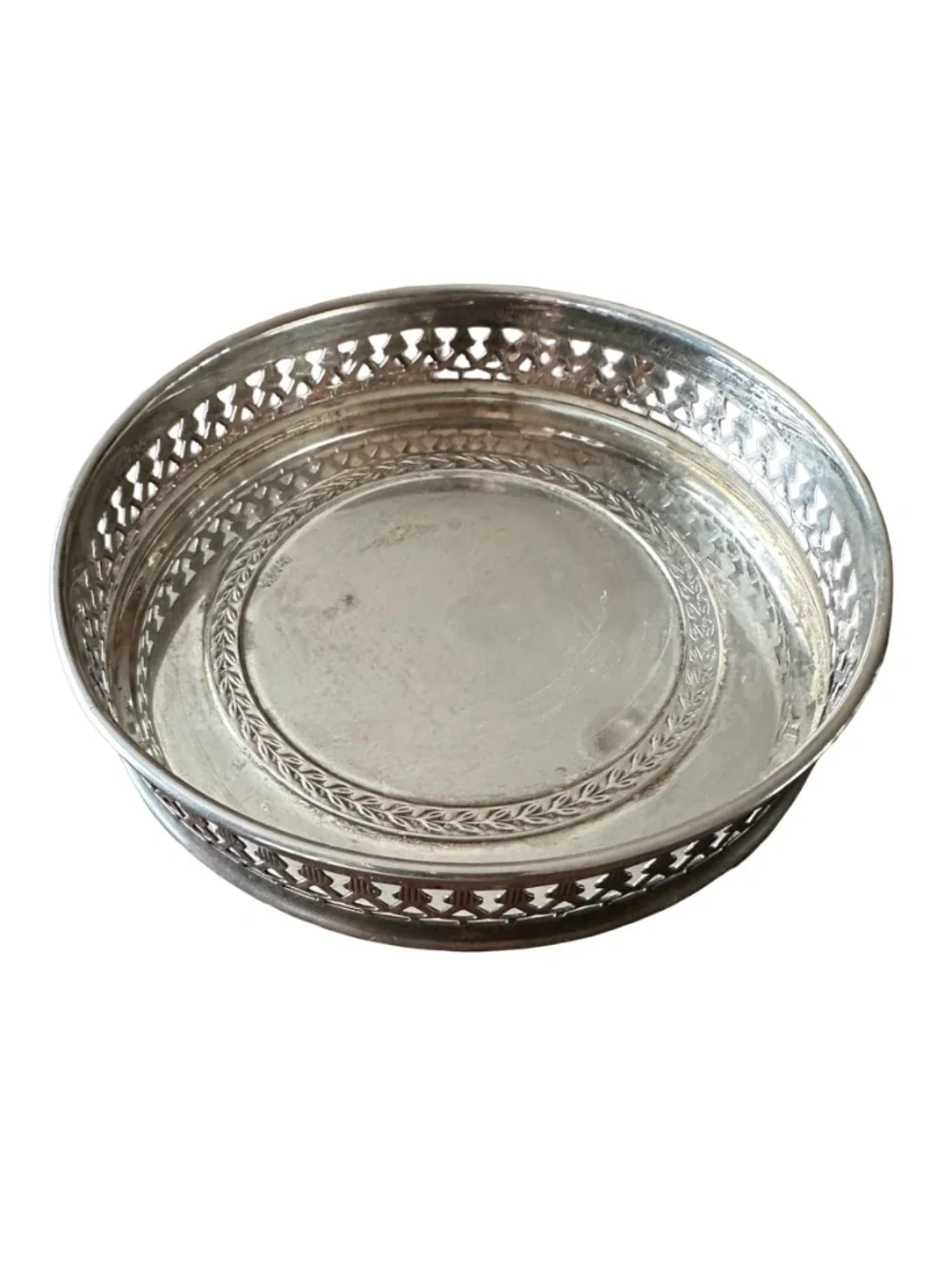 OLRI Vintage Silverplated Gallery Tray Wine Bottle Holder Coaster 4 3/4” Italy